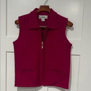 Vintage Lisa International Pink Wool Sleeveless Zip-Up Vest Sz S